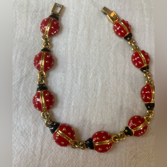 Jewelry - Red & Black Enameled Ladybug Bracelet